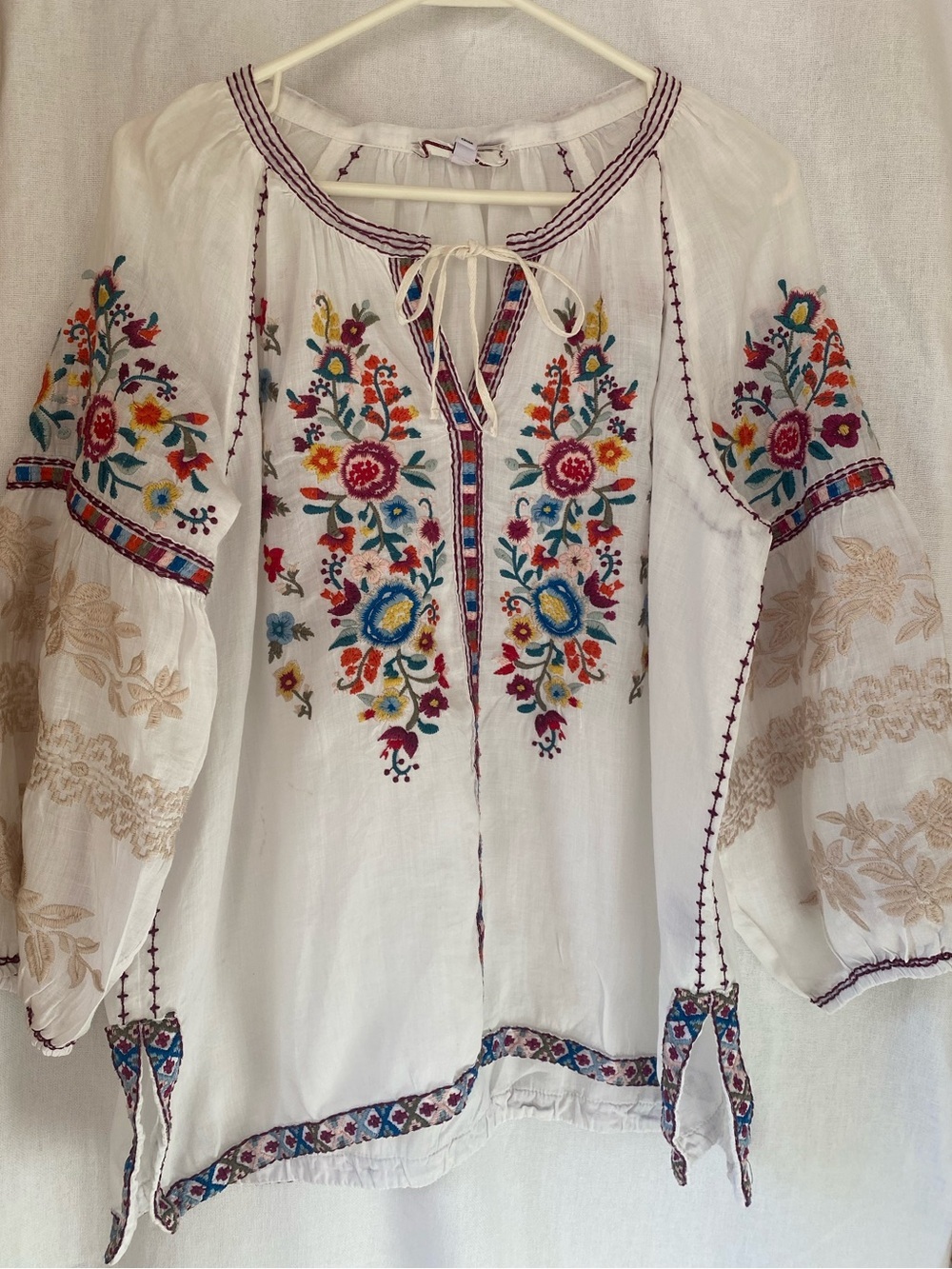 NWOT Johnny Was white Allegra peasant blouse colorful floral embroidery size L - Picture 3 of 16